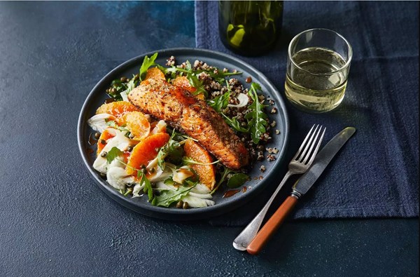 Seared salmon with orange & fennel salad