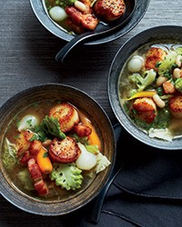 Seared scallop stew with winter vegetables