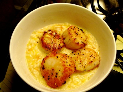 Seared scallops with citrus risotto