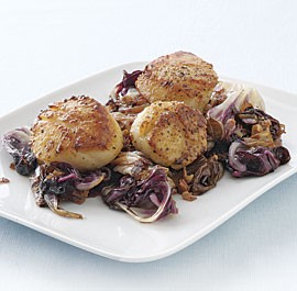 Seared scallops with warm radicchio and pancetta