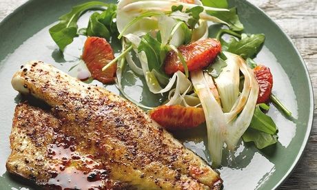 Seared sea bass with blood orange and fennel