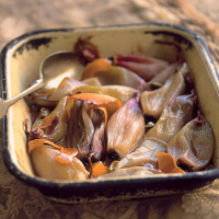Seared shallot salad with almond couscous