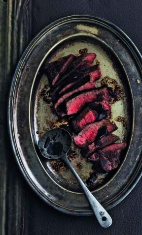 Seared sirloin steak with garlic-soy infusion