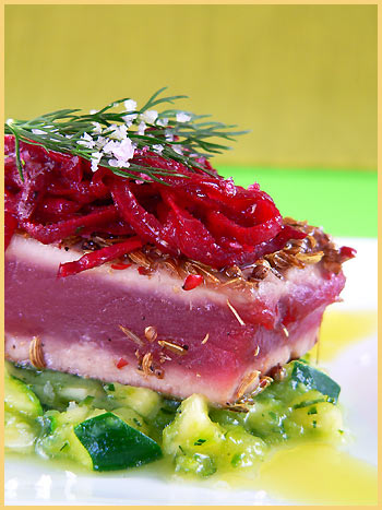 Seared spiced tuna with zucchini