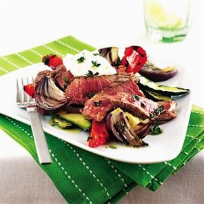 Seared steak on Mediterranean vegetables