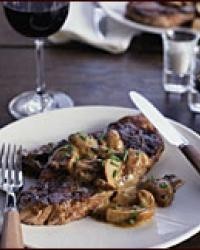 Seared steaks with porcini mushroom cream sauce