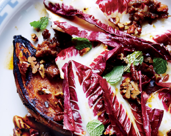 Seared sweet potatoes with sausage and radicchio