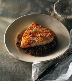 Seared swordfish with caponata