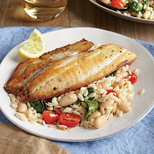 Seared tilapia with spinach and white bean orzo