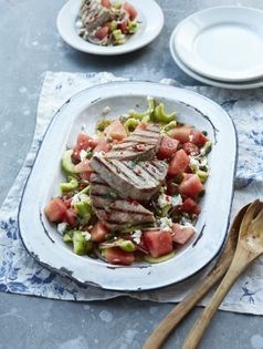Seared tuna and watermelon salad