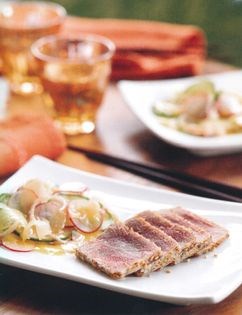 Seared tuna carpaccio with wasabi dressing