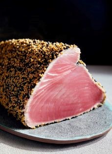 Seared tuna loin with a sesame mustard seed crust
