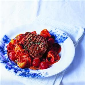 Seared tuna with a Sicilian tomatoey potato salad