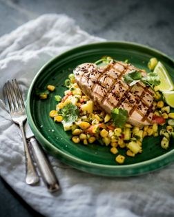 Seared tuna with pineapple and corn salsa