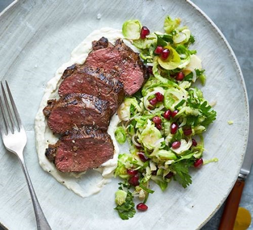 Seared venison with sprout & apple slaw 