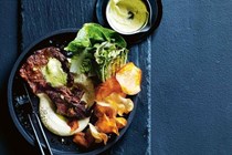 Seared wagyu, charred cos lettuce and chips