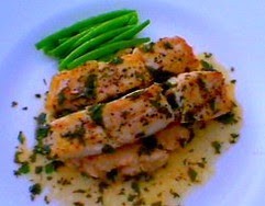 Seared wild halibut on white bean and garlic purée