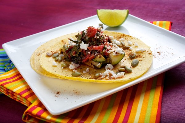 Seared zucchini and wilted chard tacos