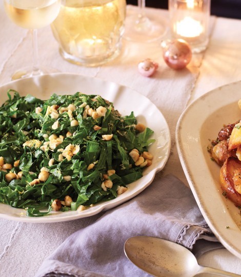 Seasonal greens with hazelnuts and lemon