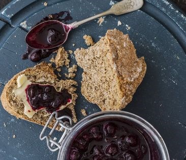 Seed and spice soda bread with fresh blueberry conserve