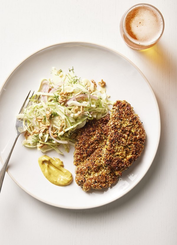 Seeded chicken schnitzel