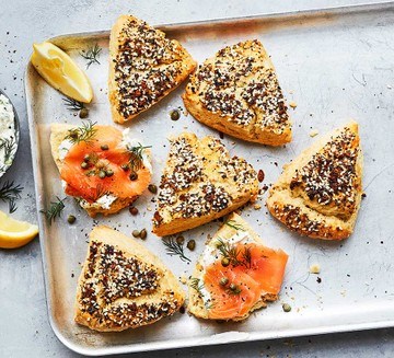 Seedy scones with smoked salmon
