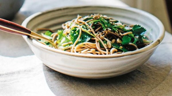 Seedy soba noodles with Asian herbs