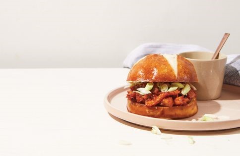 Seitan burgers with mango BBQ sauce