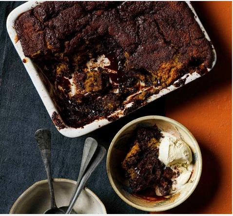 Self-saucing sticky toffee chocolate pudding
