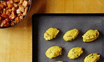 Semolina and saffron dumplings with root vegetable stew