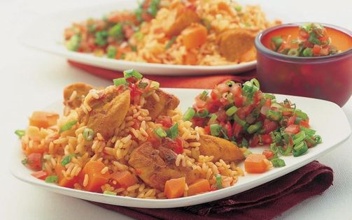 Sephardic spiced chicken rice with lemon and mint relish