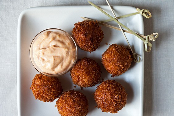 Serrano ham and Manchego croquetas with smoked pimentón aioli