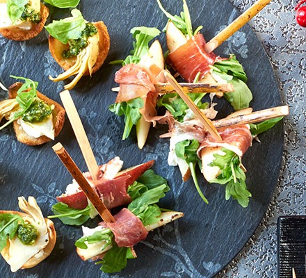 Serrano-wrapped pear with goat's cheese