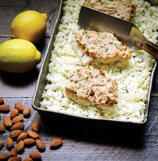 Sesame-almond cod with cauliflower rice