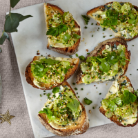 Sesame and celery blue cheese toasts