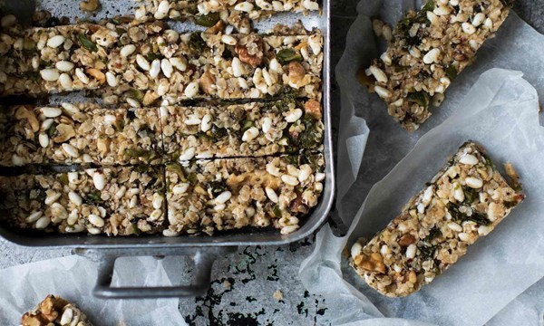 Sesame and green olive bars