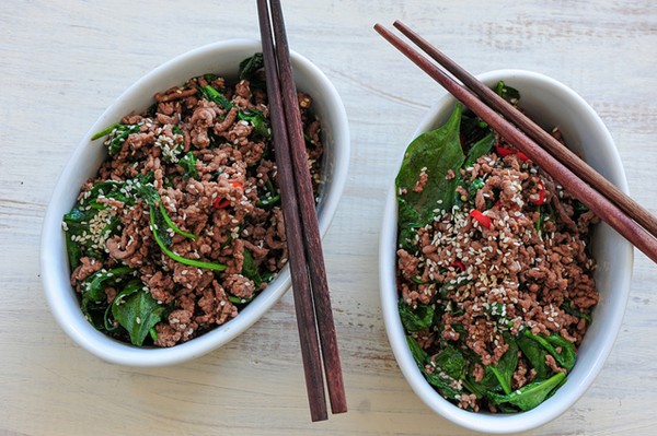 Sesame beef with spinach