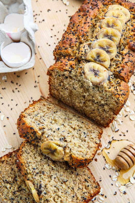 Sesame chia banana bread with honey and tahini