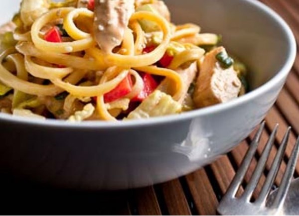 Sesame chicken cucumber noodle salad