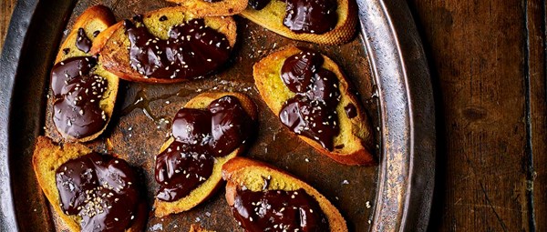 Sesame-chocolate toast with sea salt