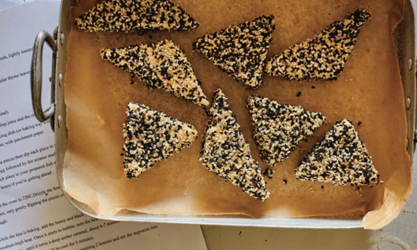Sesame-crusted feta with black lime honey