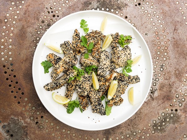 Sesame-crusted fish fingers