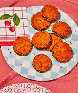 Sesame-crusted gochugaru shortbread cookies