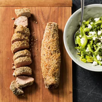 Sesame-crusted pork tenderloin with celery salad