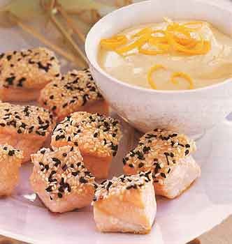 Sesame-crusted salmon with orange-miso sauce