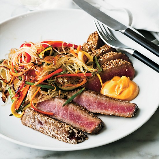 Sesame-crusted tuna with ginger cream