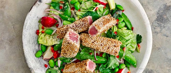Sesame-crusted tuna with miso dressing