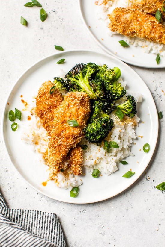 Sesame encrusted baked chicken tenders