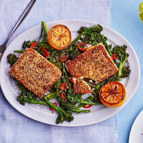 Sesame feta with broccolini