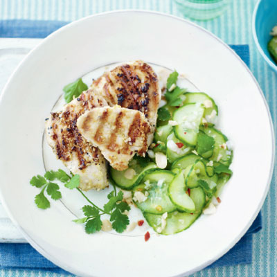 Sesame ginger chicken with cucumber salad